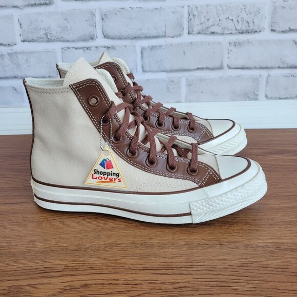 ⭐ Converse Chuck 70 High Leather Overlays 5.5 Men's Shoes Sneakers Ivory A09450C - Picture 1 of 11